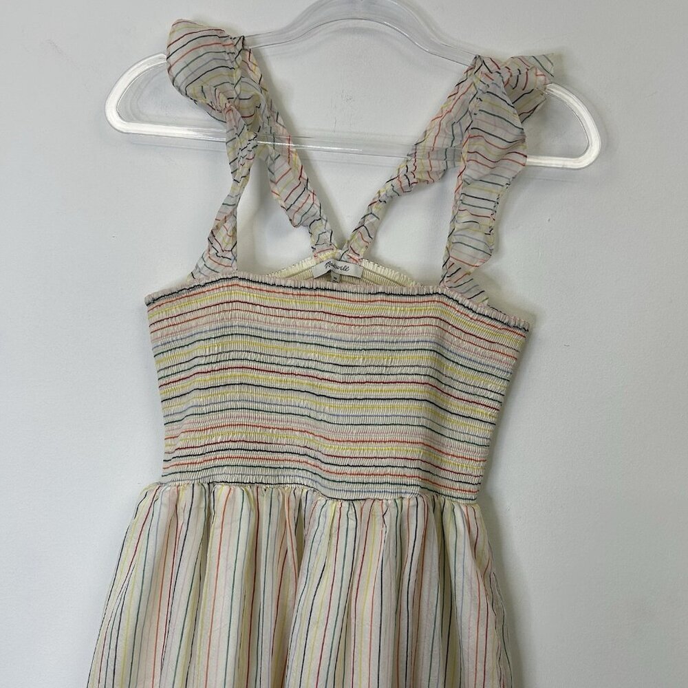 Madewell Smocked Rainbow Stripe Midi Dress Women’s Size Medium Petite PM - Picture 4 of 9